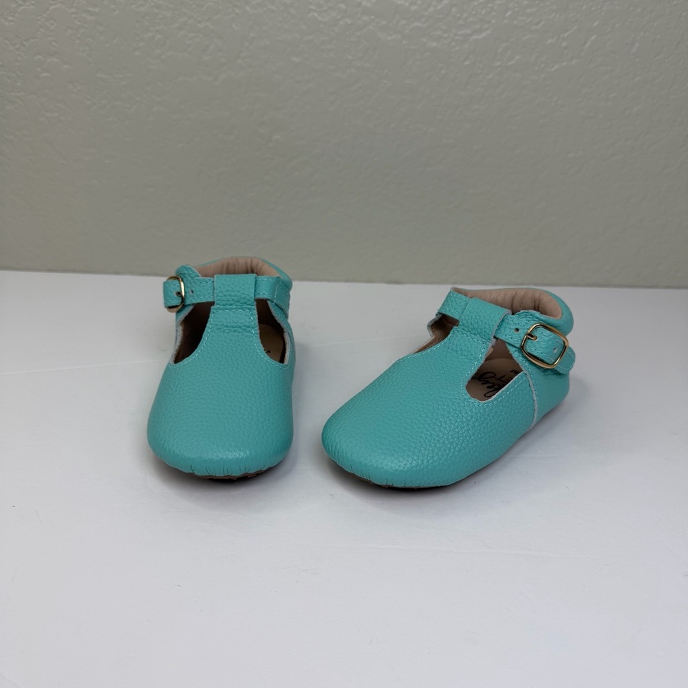 Monkey Feet Turquoise Leather T-Strap Baby Girl Flat Shoes Size 18-24 Months